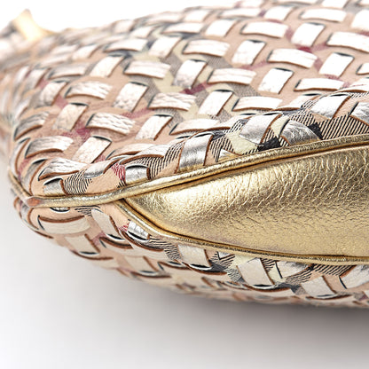 Burberry Metallic Calfskin House Check Woven Brook Hobo Gold 9 of 11