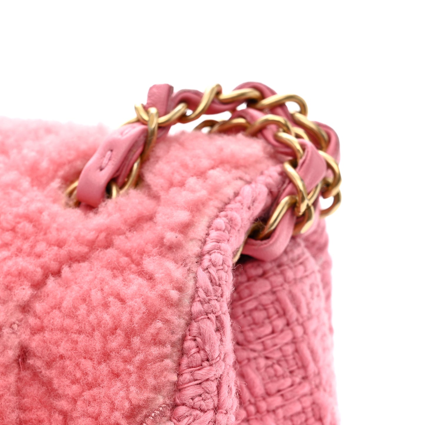 Shearling Tweed Quilted Medium Flap Bag Light Pink