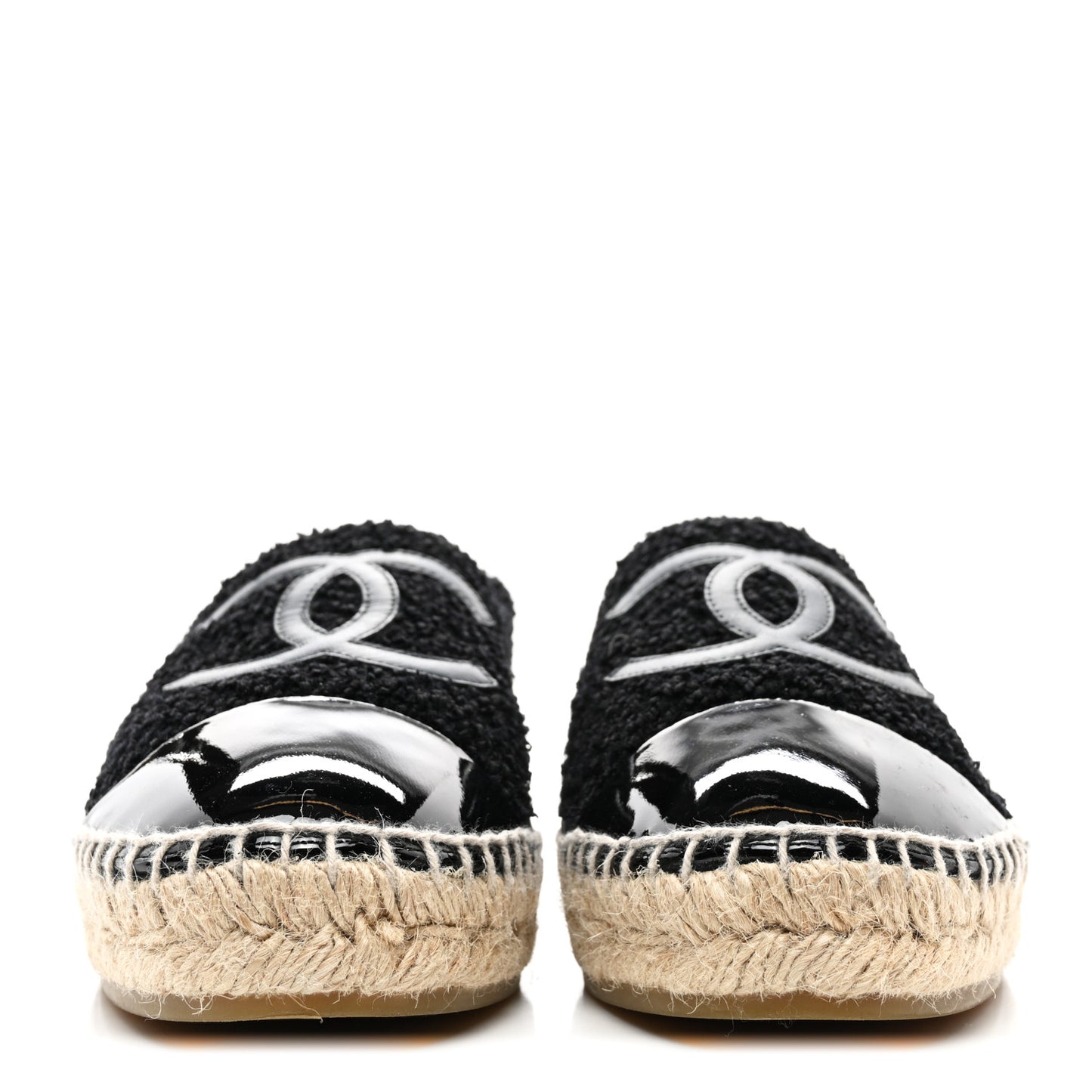 Tweed Lambskin Patent Calfskin CC Espadrilles 40 Black Navy Blue