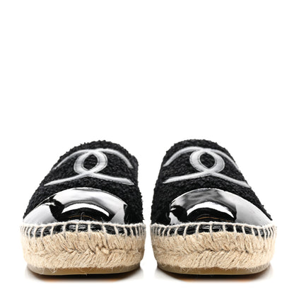Chanel Tweed Lambskin Patent Calfskin CC Espadrilles 40 Black Navy Blue 2 of 10
