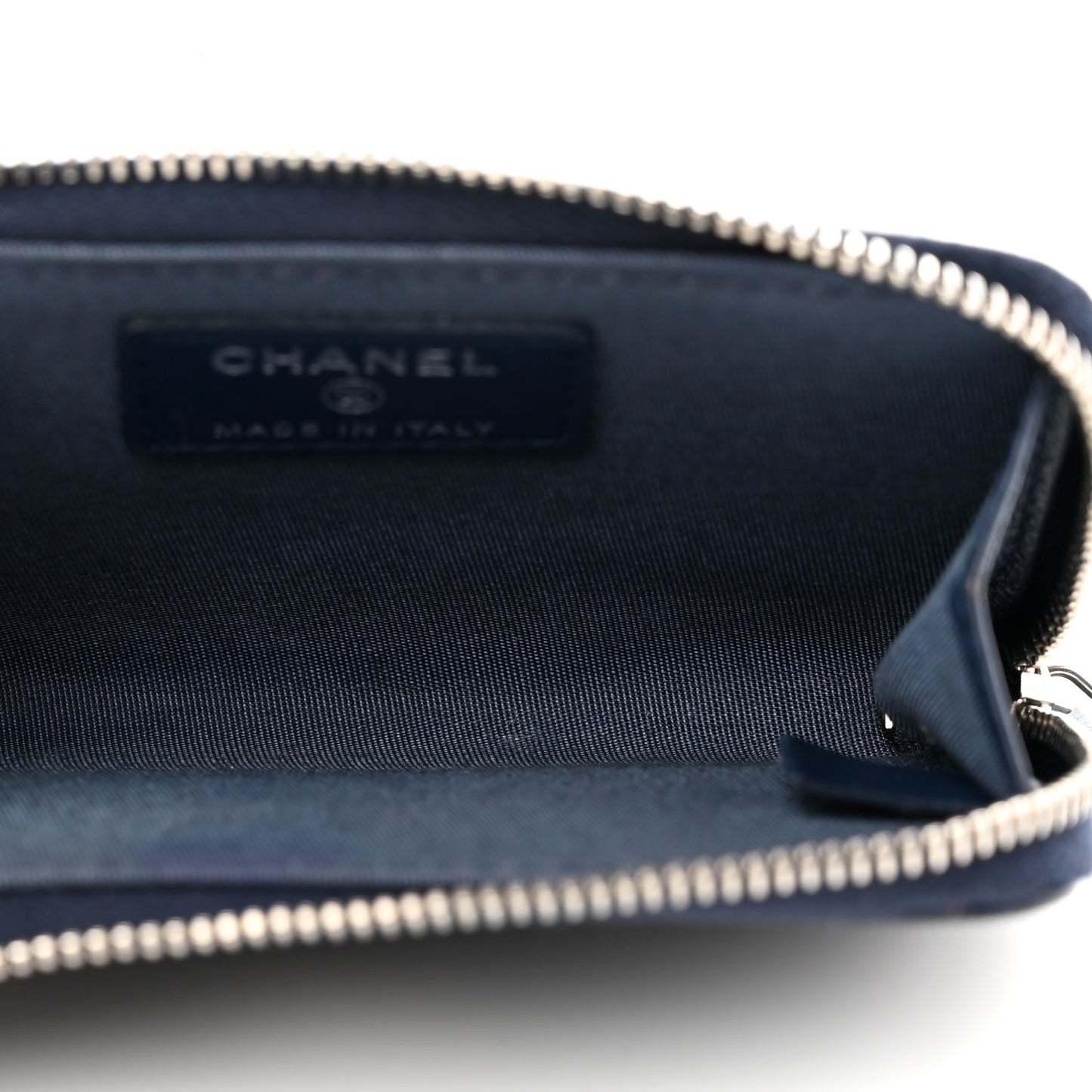 Lambskin Camellia Embossed Key Holder Case Navy