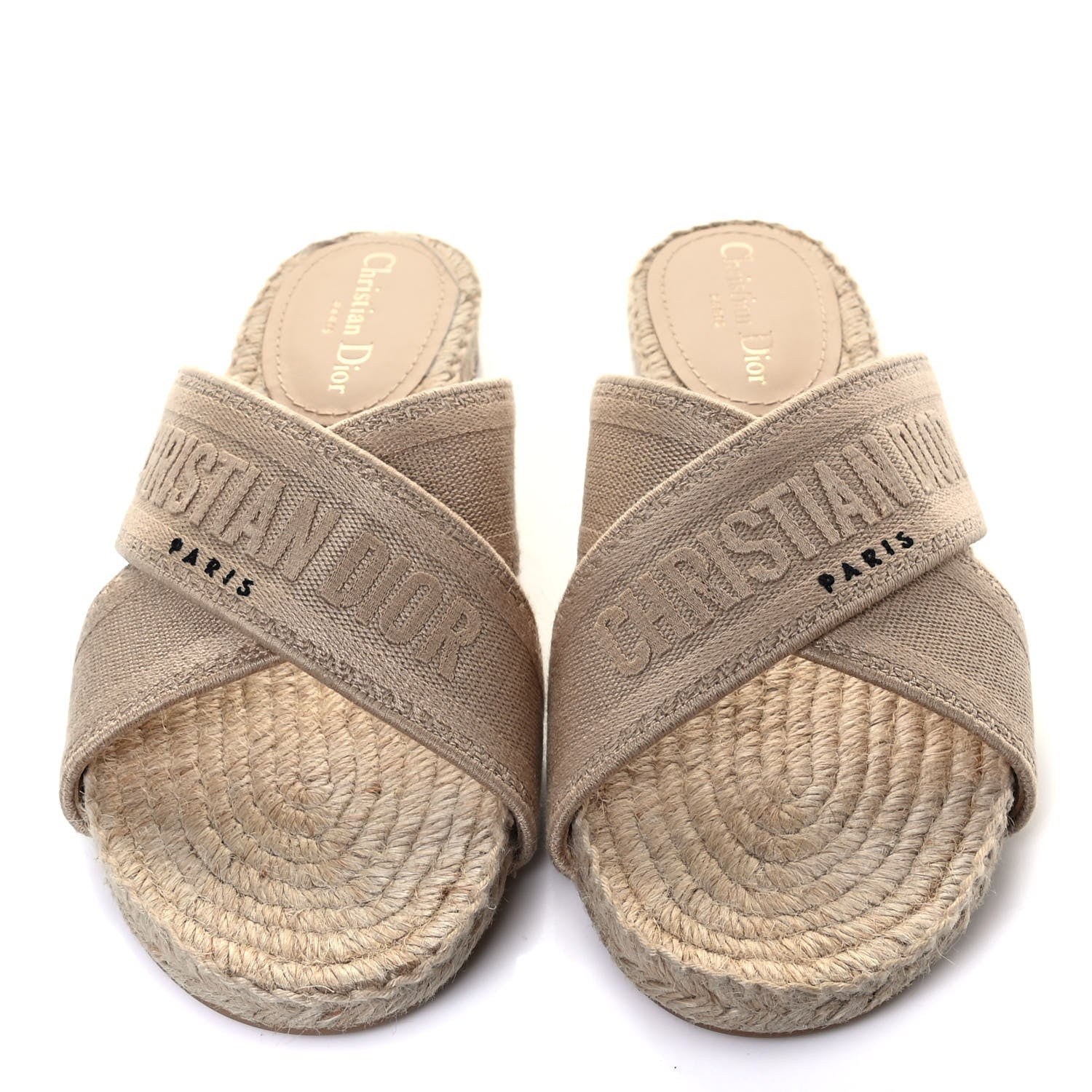 Christian Dior Canvas Embroidered Granville Espadrille Crisscross Flat Slide Sandals 38 Cream 4 of 8