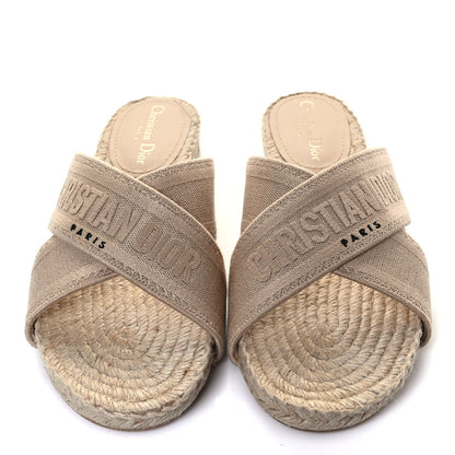 Christian Dior Canvas Embroidered Granville Espadrille Crisscross Flat Slide Sandals 38 Cream 4 of 8