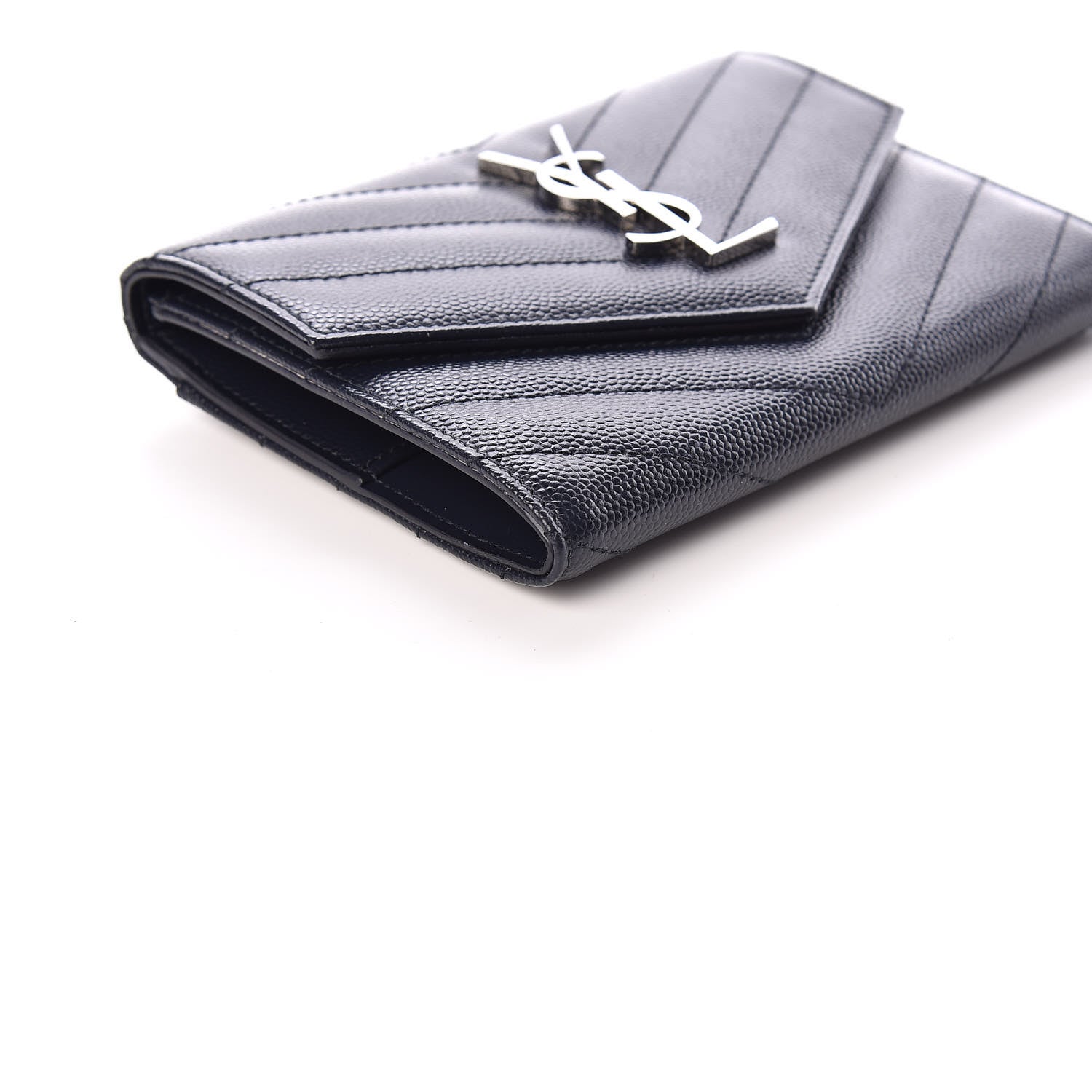 Saint Laurent Grain De Poudre Matelasse Chevron Small Monogram Passport Case Deep Marine 5 of 10