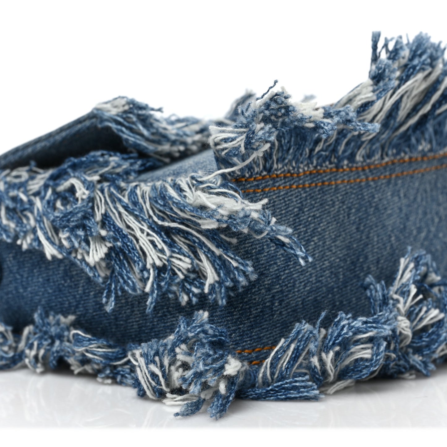 Denim Lavato Cuoio Frayed Baguette Denim Chiaro Cuoio