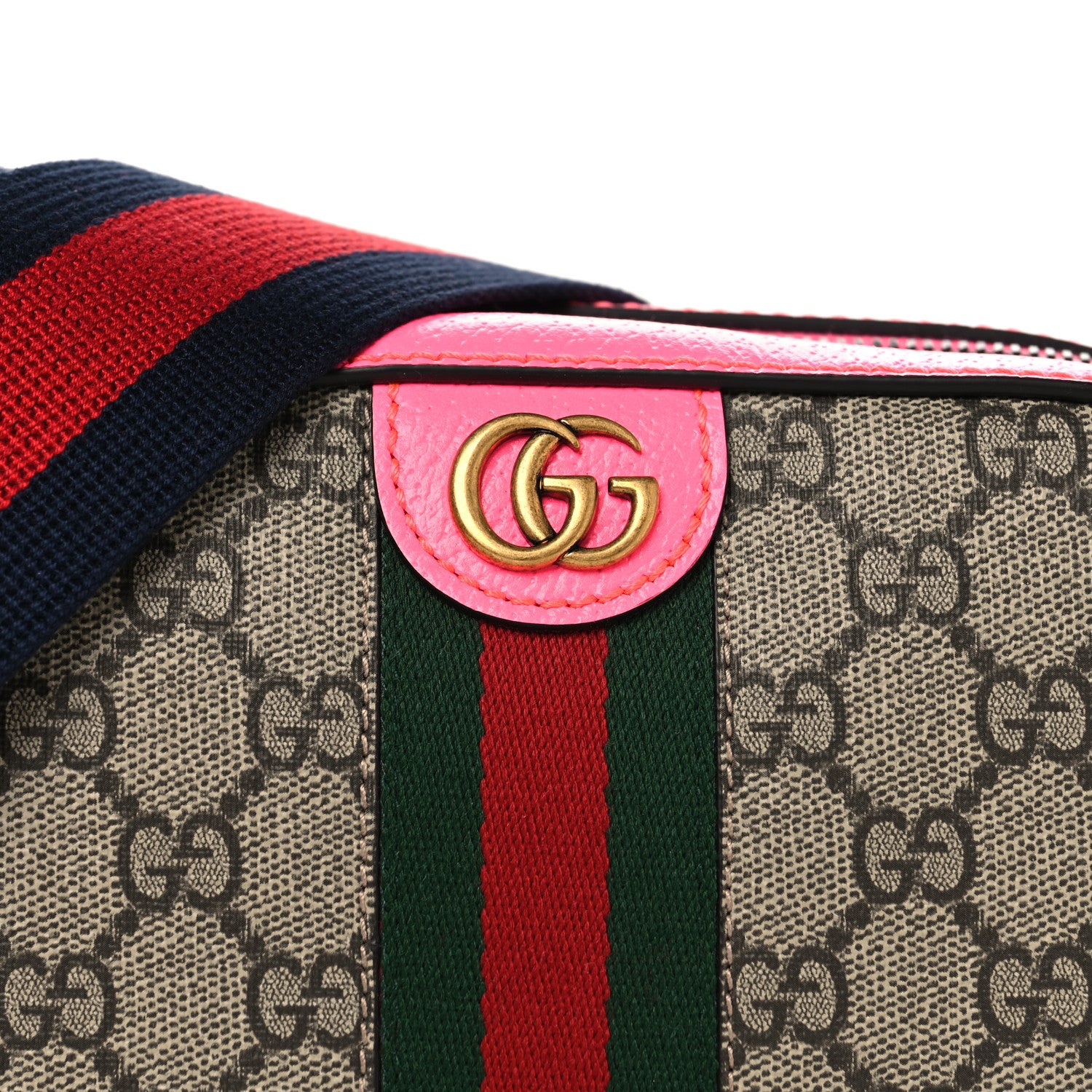 Gucci GG Supreme Monogram Textured Dollar Calfskin Web Ophidia Small Crossbody Bag Beige Ebony Fuchsia 8 of 10