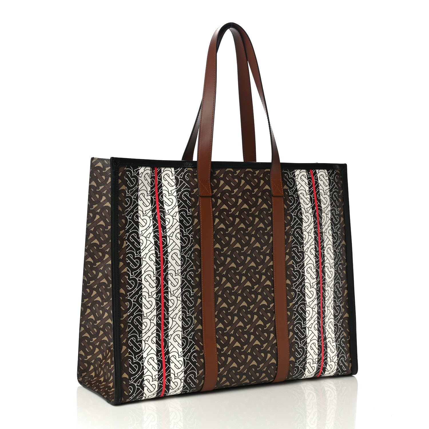 Burberry E-Canvas Monogram Stripe Book Tote Bridle Brown 3 of 12