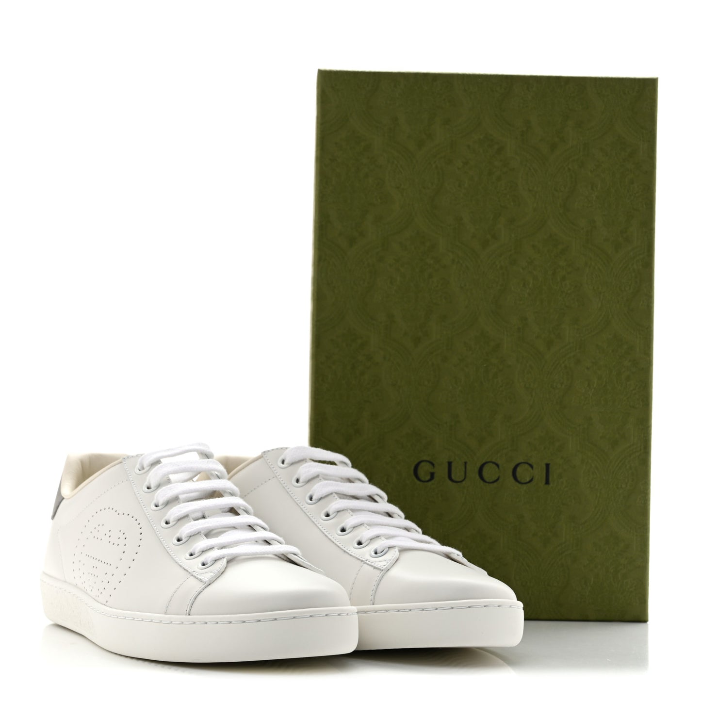 Calfskin Interlocking G Perforated Womens Ace Sneakers 38.5 White Grey Sky