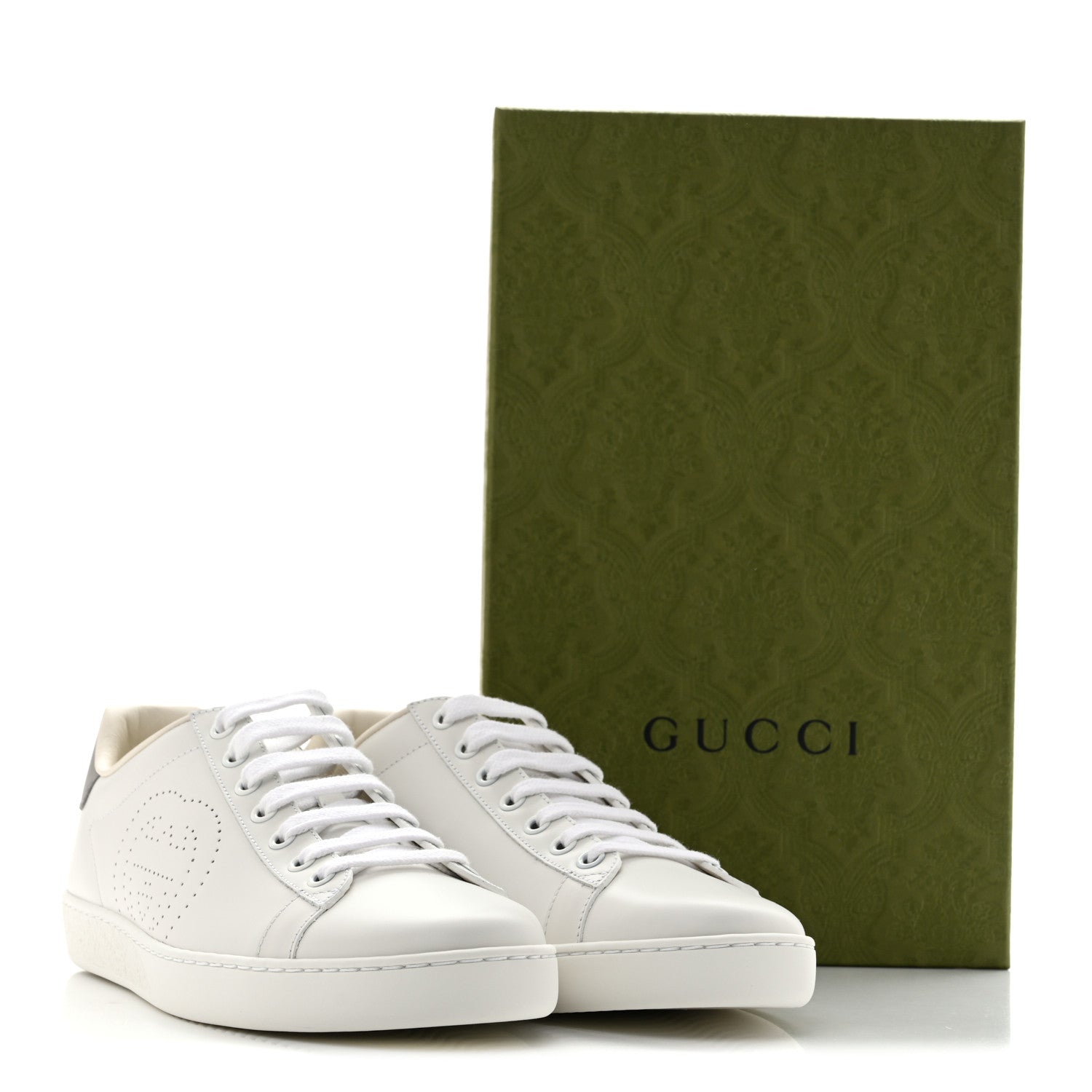 Gucci Calfskin Interlocking G Perforated Womens Ace Sneakers 38.5 White Grey Sky 10 of 10