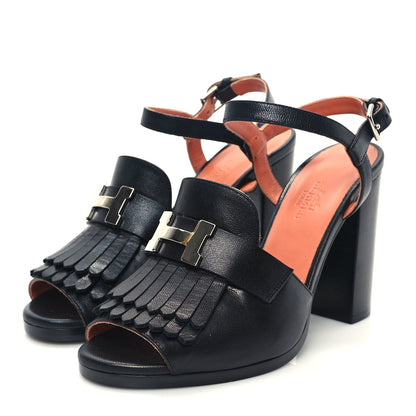 Hermes Goatskin Alesia Sandals 37 Black 4 of 10