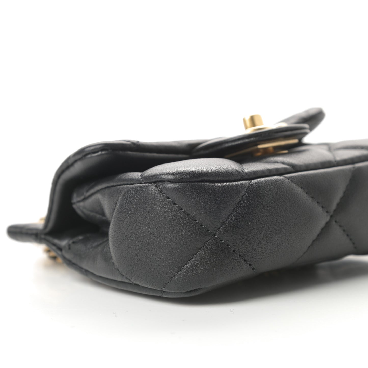 Calfskin Quilted Lady Handle Flap Card Holder With Chain Black