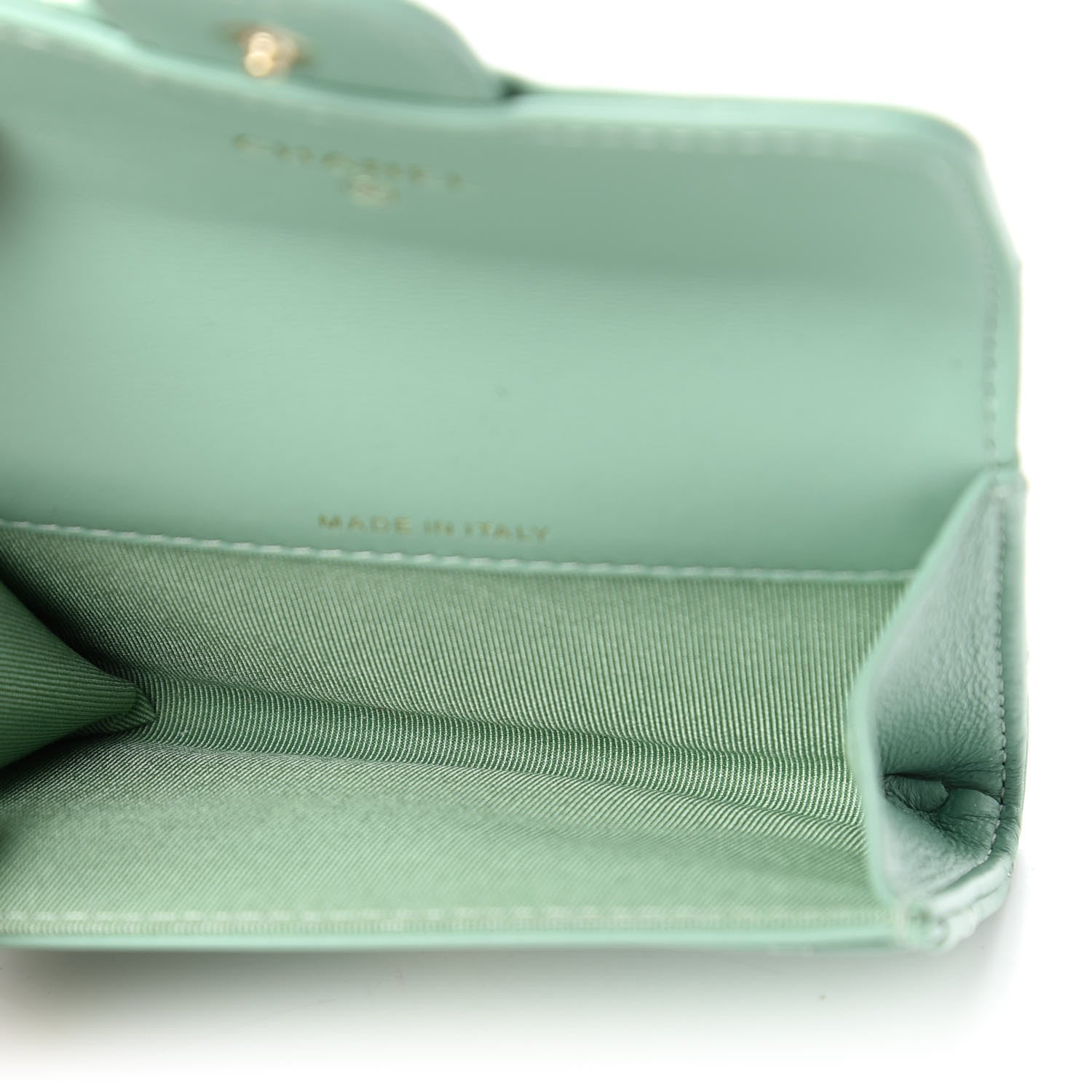 Chanel Lambskin Quilted Flap Card Holder Wallet Green 5 of 12
