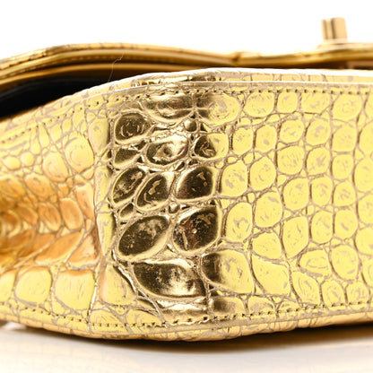 Chanel Metallic Calfskin Crocodile Embossed Crocodile Rectangular Small Flap Gold 9 of 11