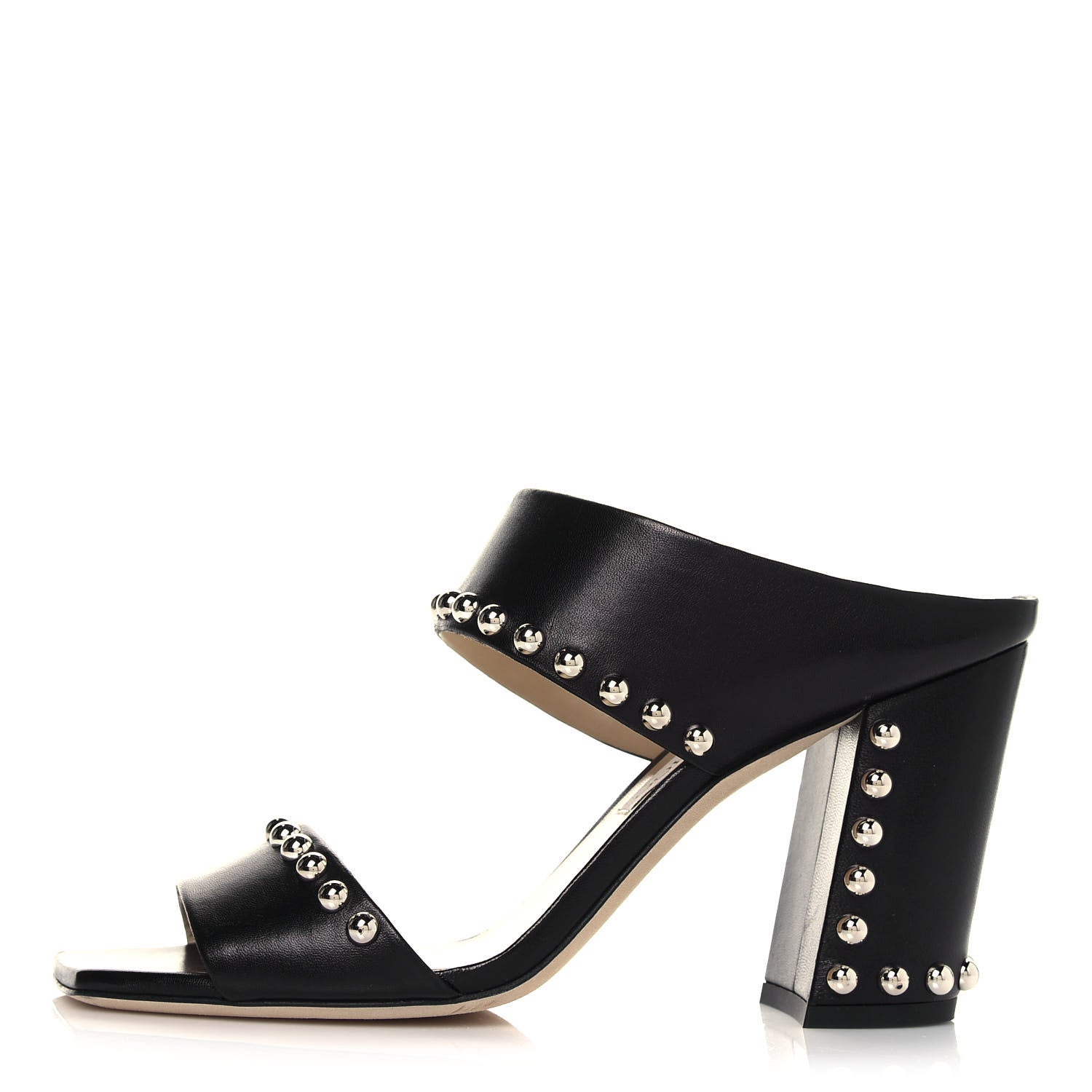 Jimmy Choo Calfskin Matty 85 Studded Mule Sandals 41 Black 1 of 8