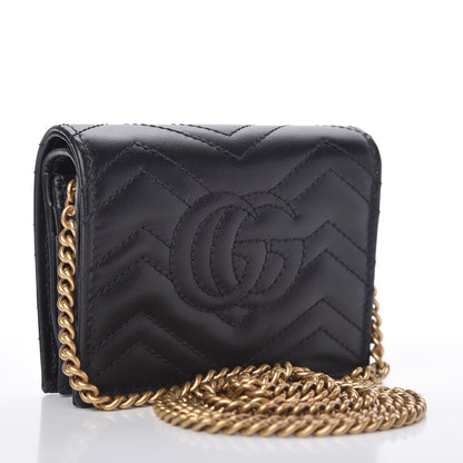 Gucci Calfskin Matelasse GG Marmont Mini Wallet On Chain Black 3 of 11