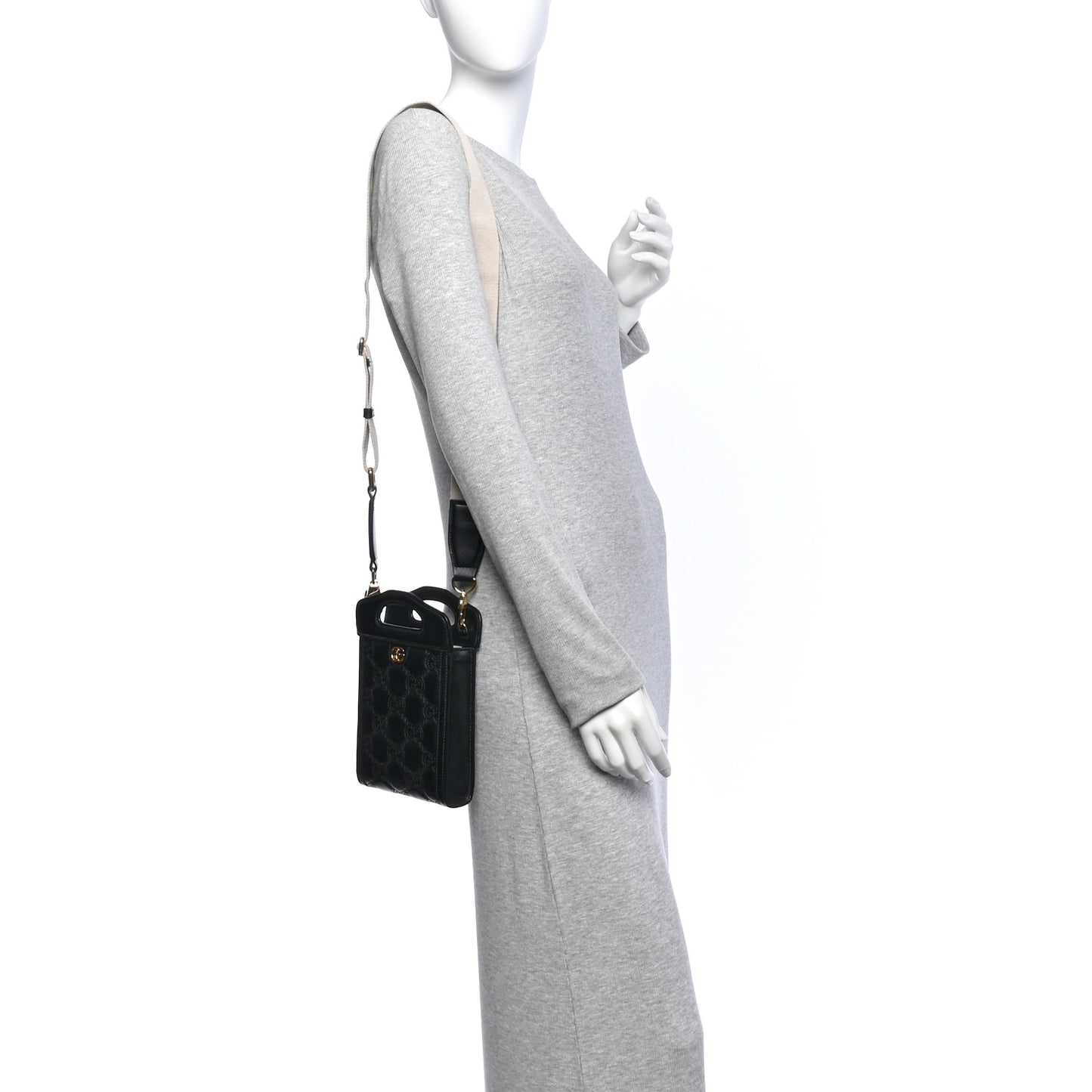 Calfskin GG Matelasse Mini Top Slip Handle Crossbody Bag Black Natural