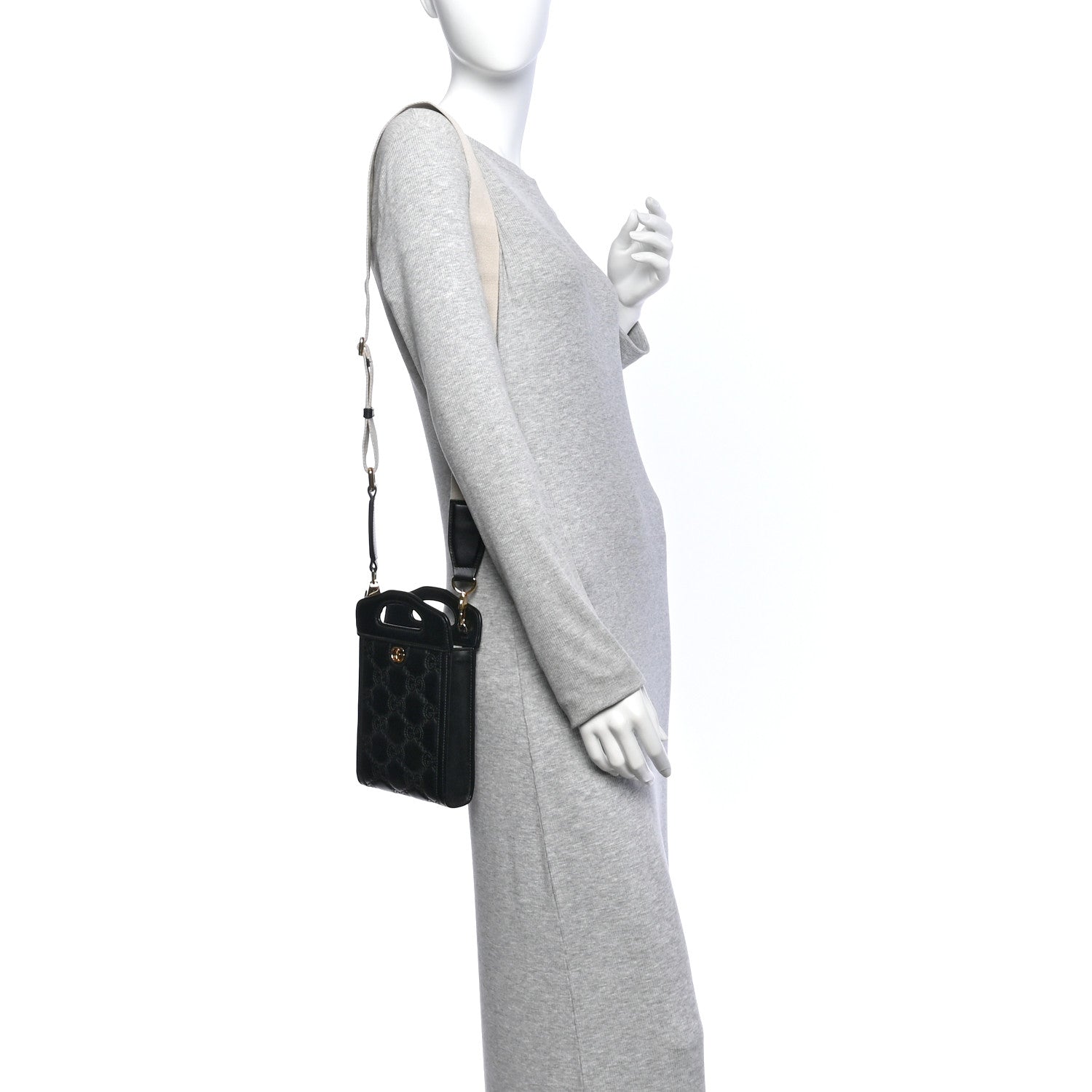 Gucci Calfskin GG Matelasse Mini Top Slip Handle Crossbody Bag Black Natural 2 of 9