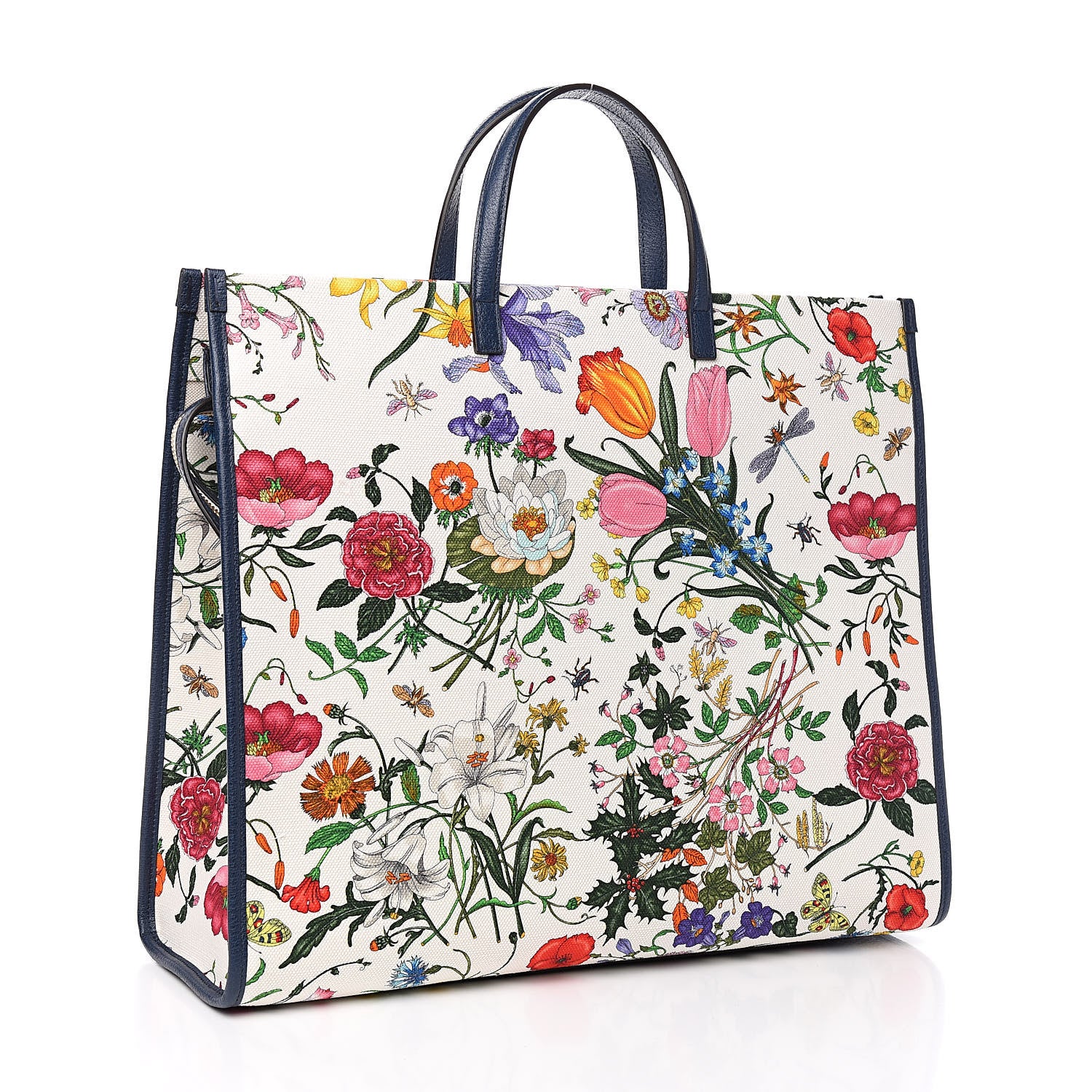 Gucci Canvas Large Flora Tote Navy Multicolor 3 of 10