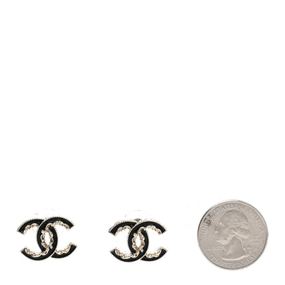 Chanel Enamel CC Baroque Earrings Black Gold 2 of 4
