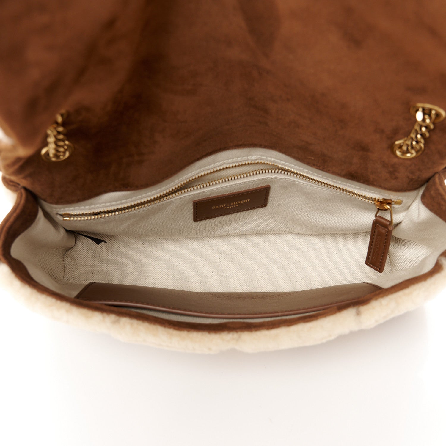 Saint Laurent Suede Shearling Patchwork Monogram Medium Jamie Brown Beige 5 of 11