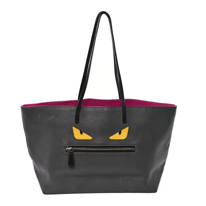 Fendi Vitello Elite Cuoio Monster Buggies Medium Roll Tote Carbone Black Multicolor Magenta 1 of 11