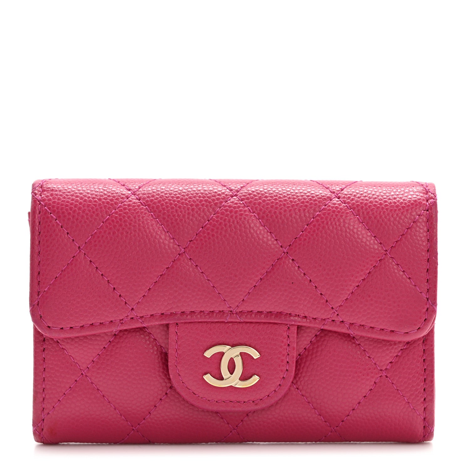 Chanel Caviar Quilted Flap Card Holder Wallet Dark Pink 1 of 9