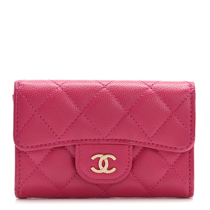 Chanel Caviar Quilted Flap Card Holder Wallet Dark Pink 1 of 9