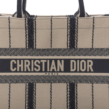 Christian Dior Canvas Embroidered Medium Bayadere Book Tote Black Beige 8 of 10