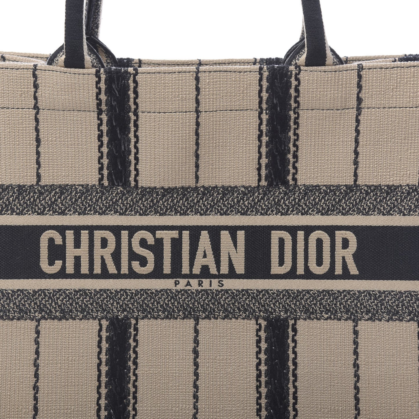 Canvas Embroidered Medium Bayadere Book Tote Black Beige