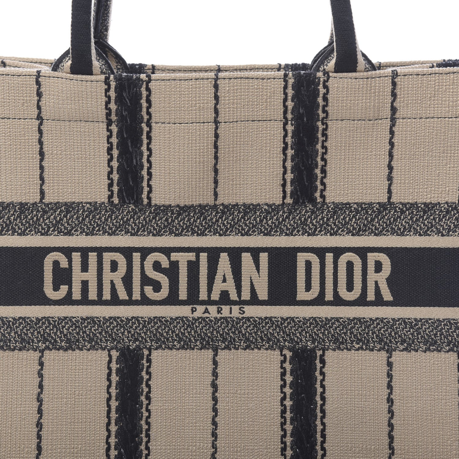 Christian Dior Canvas Embroidered Medium Bayadere Book Tote Black Beige 8 of 10