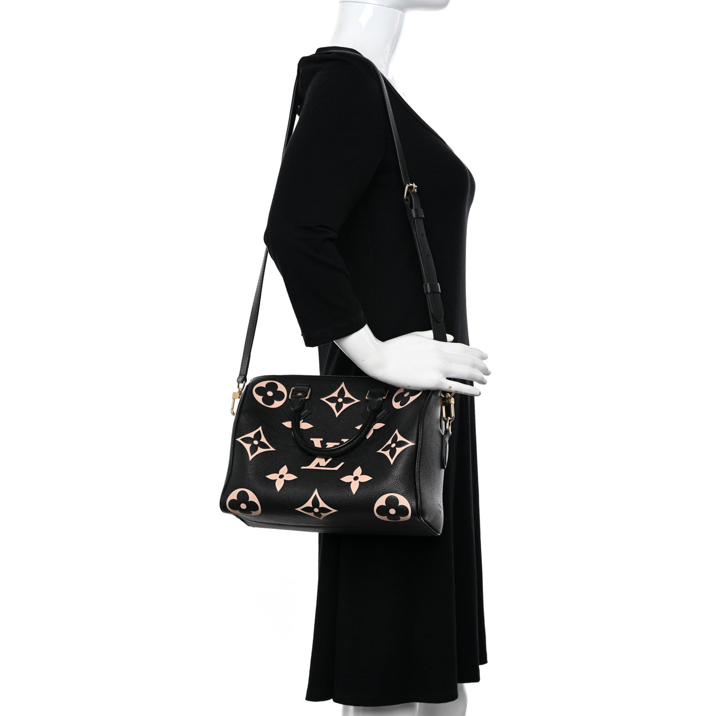 Empreinte Monogram Giant Speedy Bandouliere 25 Black Beige