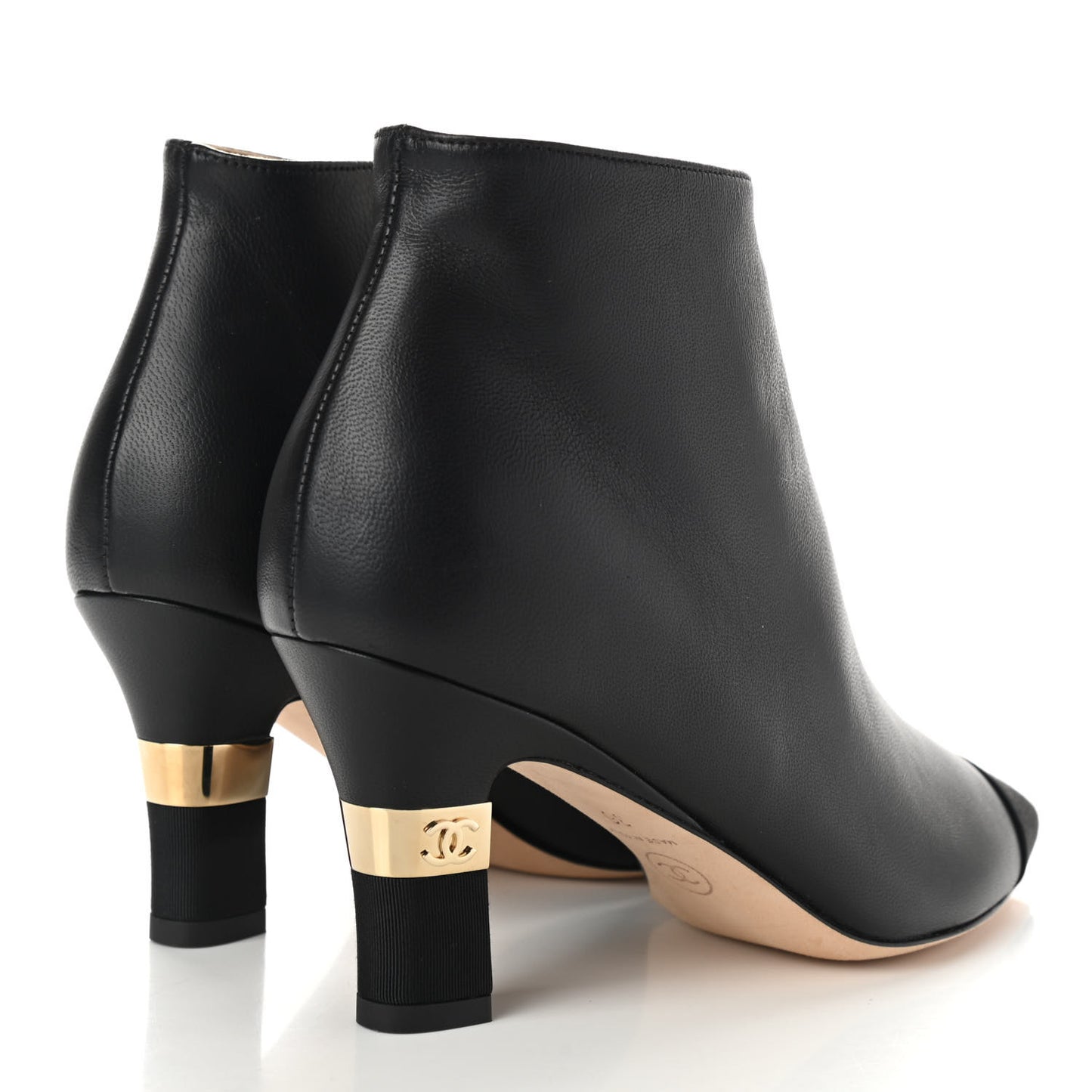 Lambskin Grosgrain Cap Toe Short Ankle Boots 36 Black