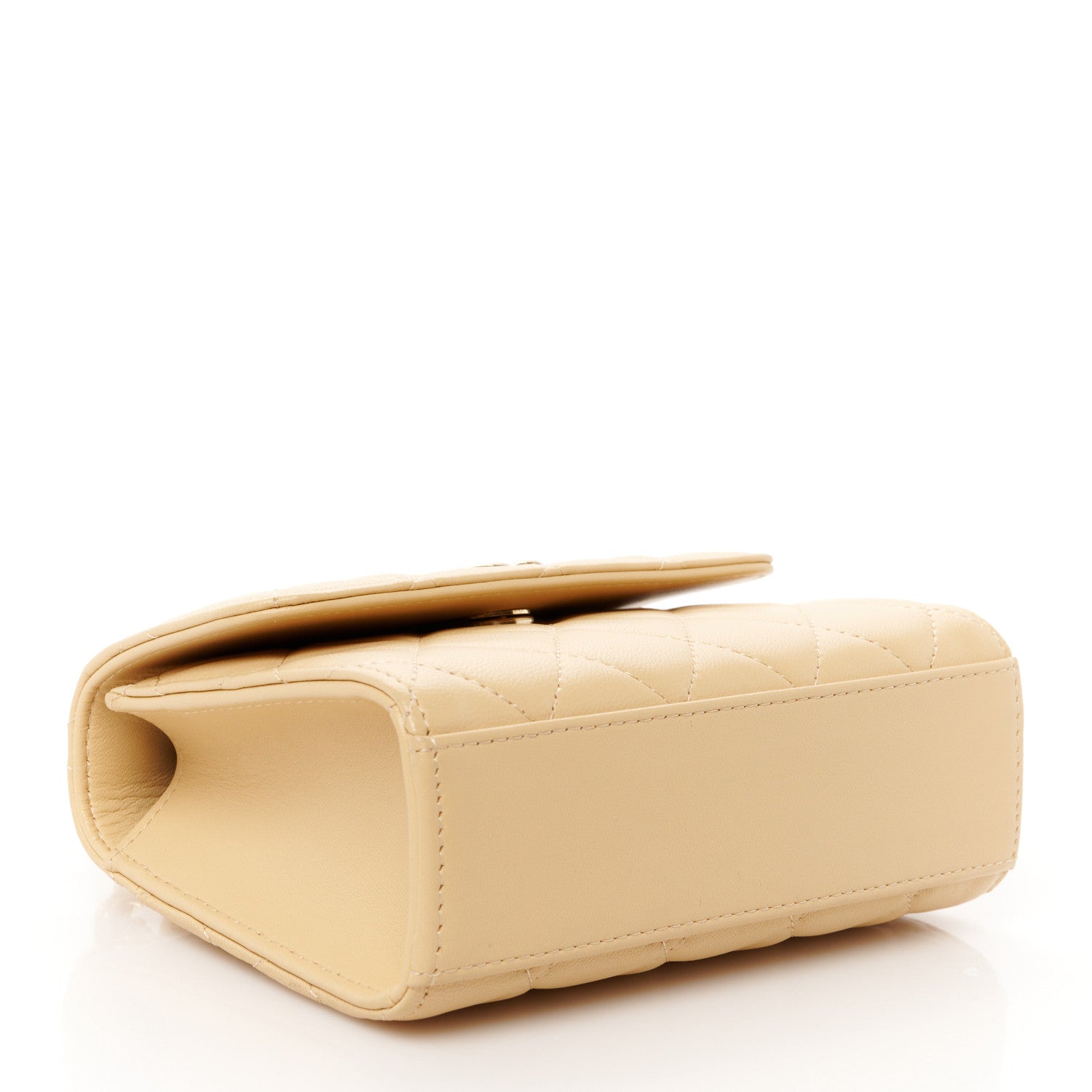 Chanel Lambskin Quilted Pearl Top Handle Flap With Chain Beige