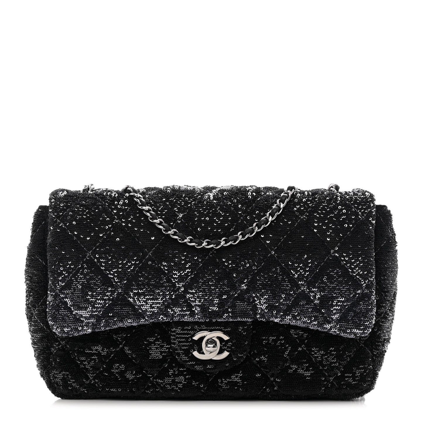 Sequin Quilted Ombre Medium Flap Black Silver