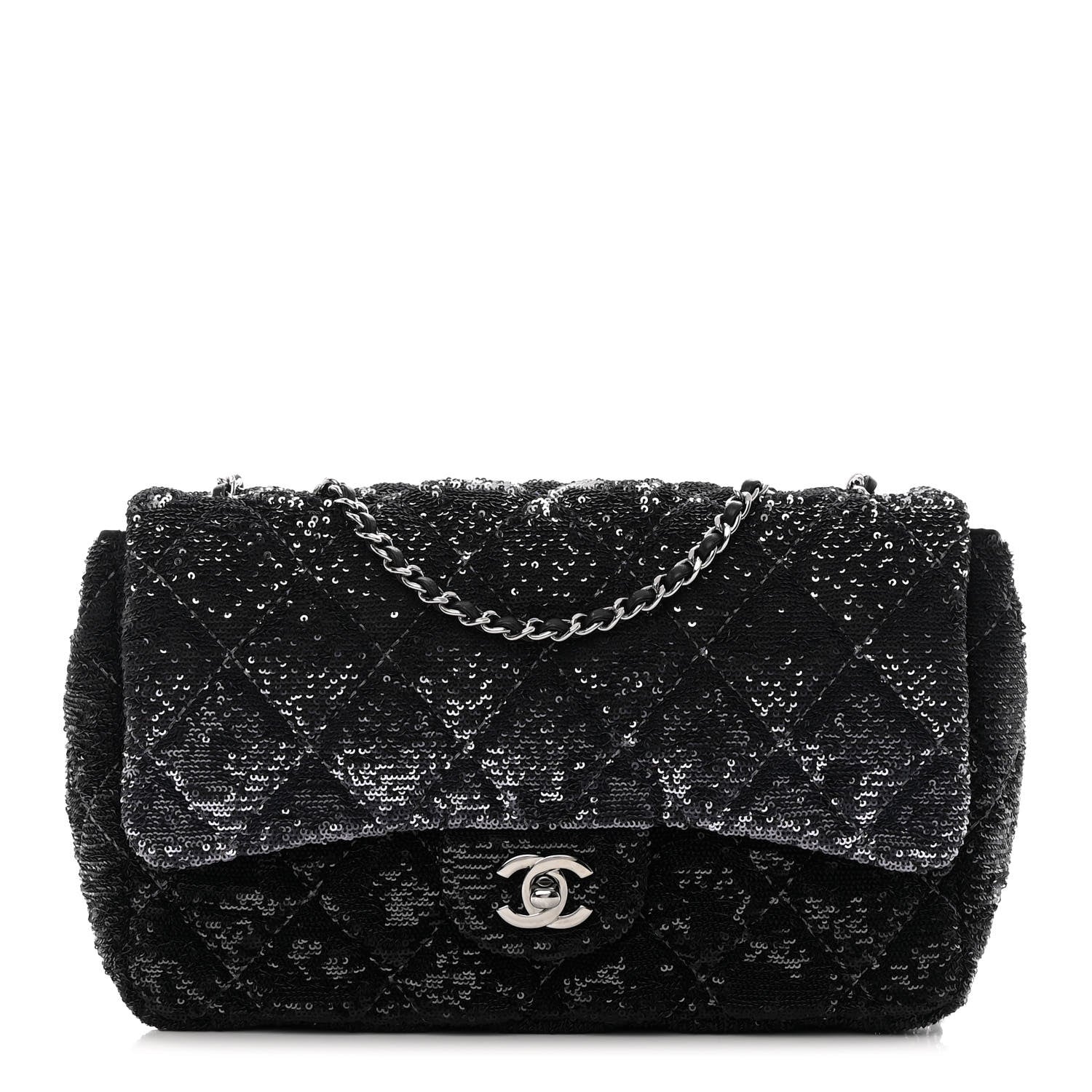 Chanel Sequin Quilted Ombre Medium Flap Black Silver 1 of 12