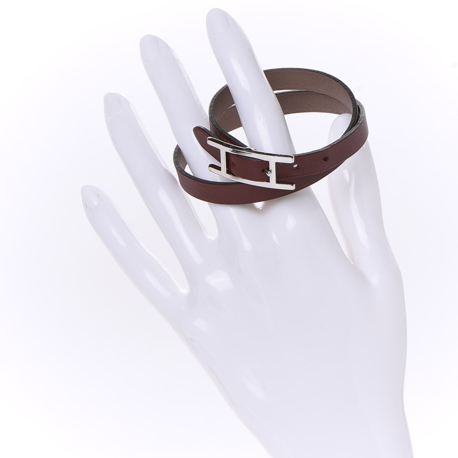 Hermes Chamonix Tadelakt Behapi Double Tour Reversible Bracelet S Rouge H Chocolate 2 of 6