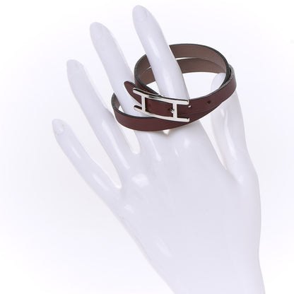 Hermes Chamonix Tadelakt Behapi Double Tour Reversible Bracelet S Rouge H Chocolate 2 of 6