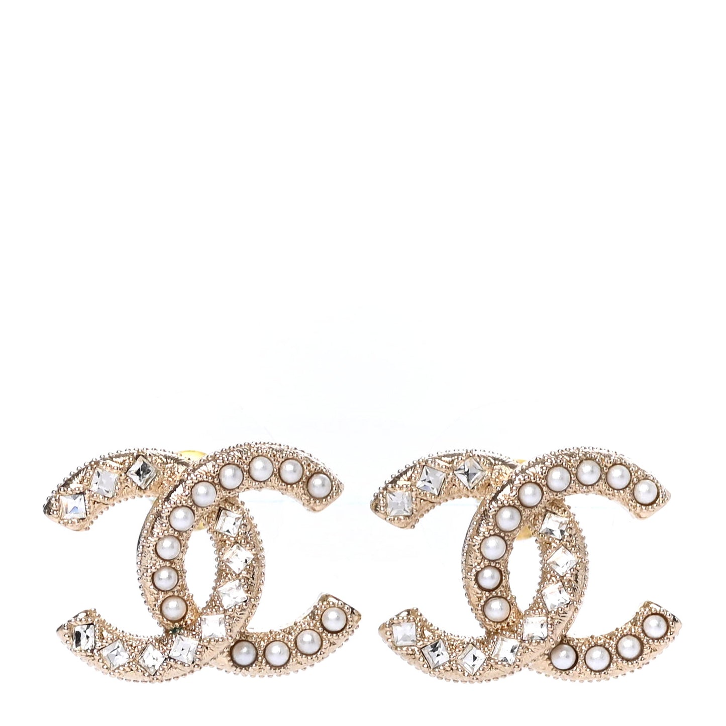 Crystal Pearl CC Earrings Gold