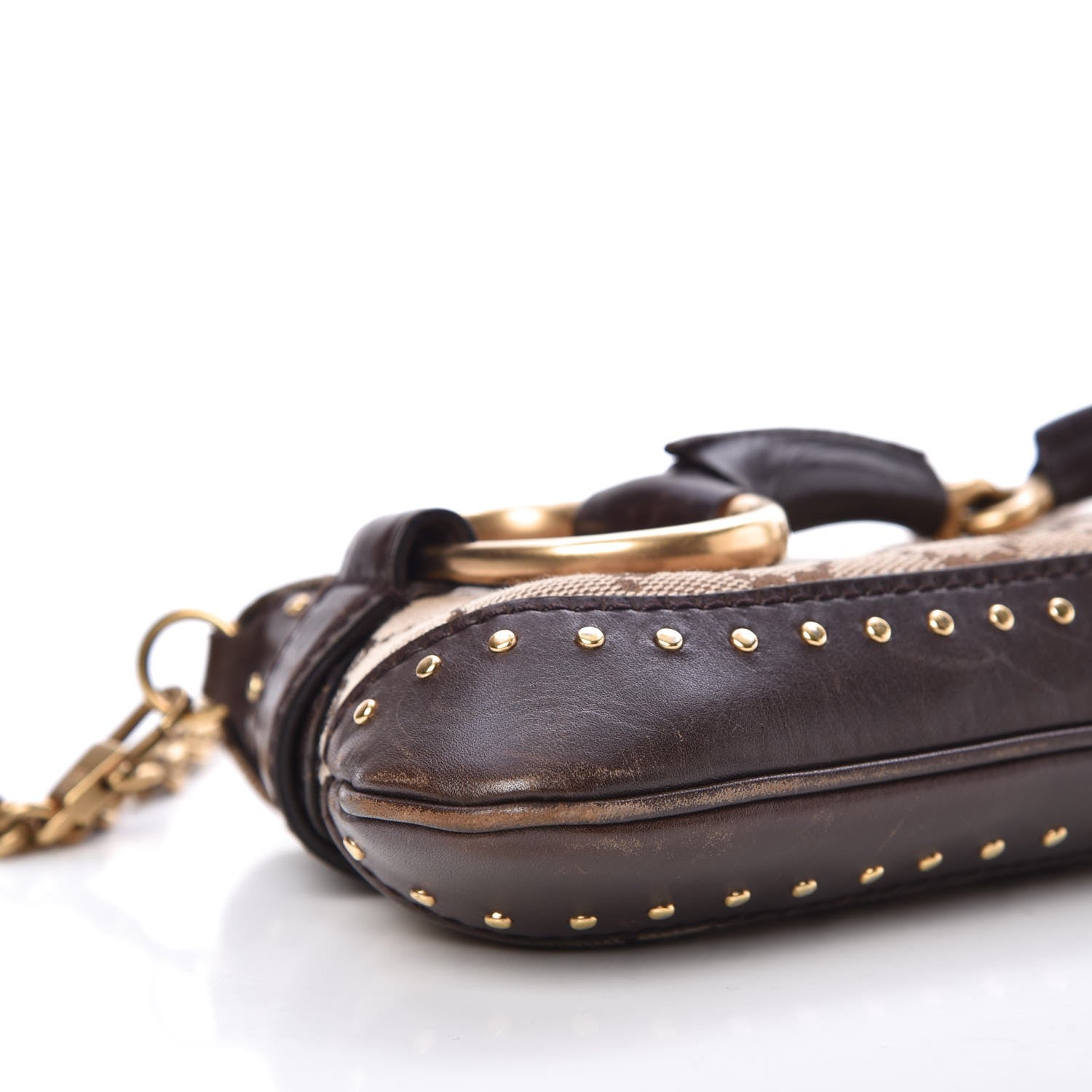 Gucci Monogram Studded Horsebit Clutch Dark Brown 8 of 13