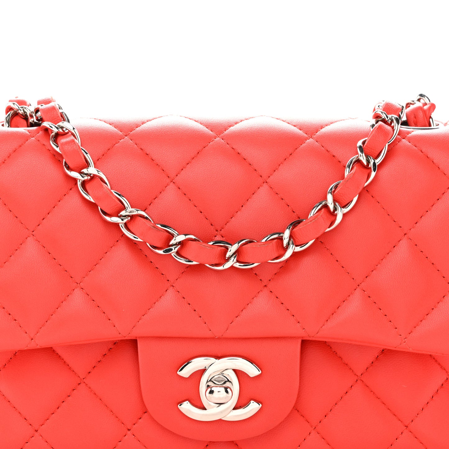 Lambskin Quilted Mini Rectangular Flap Red