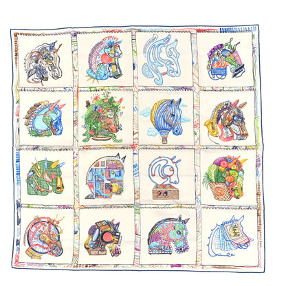Hermes Silk Chevaloscope Scarf 90 White Bleu Multicolor 1 of 3