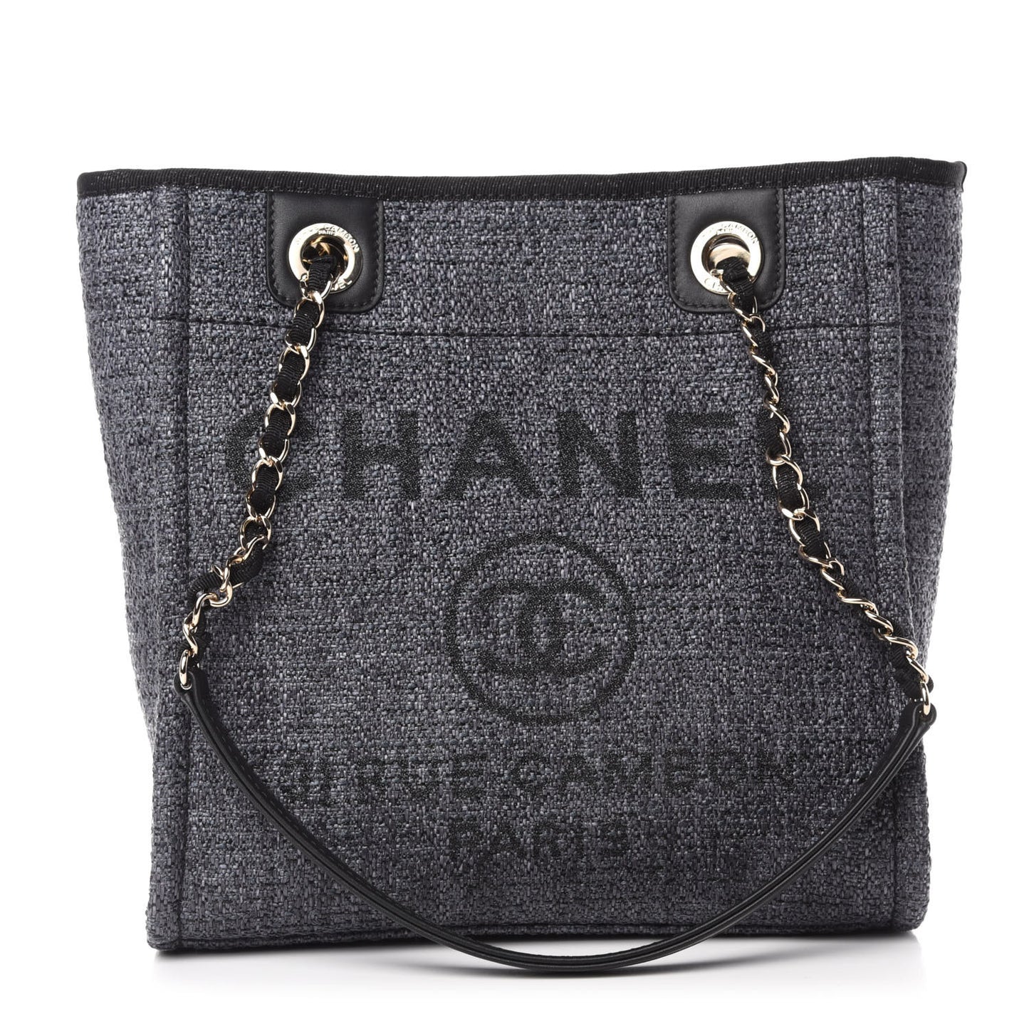 Lurex Straw Mini Deauville Tote Black