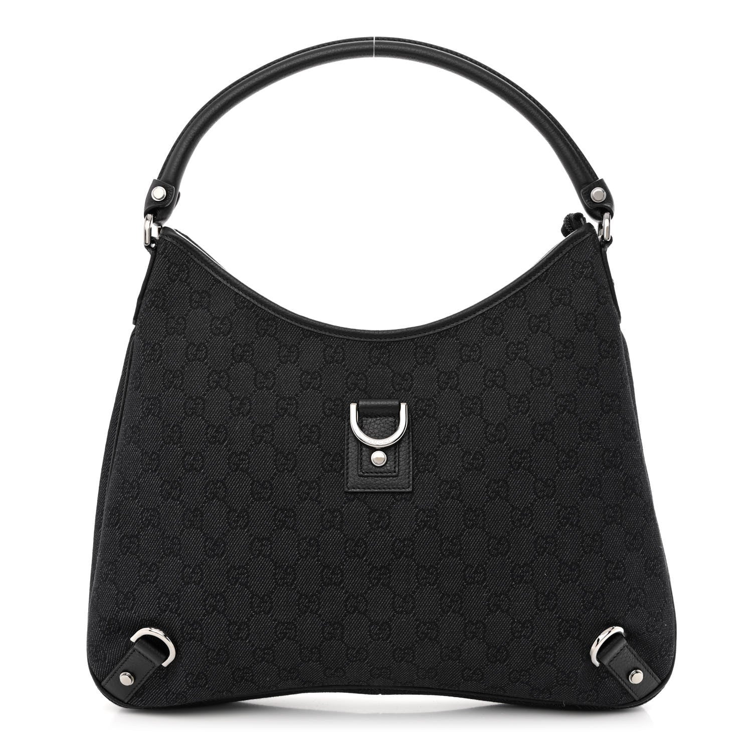 Gucci Denim Monogram Abbey D Ring Hobo Black 1 of 11