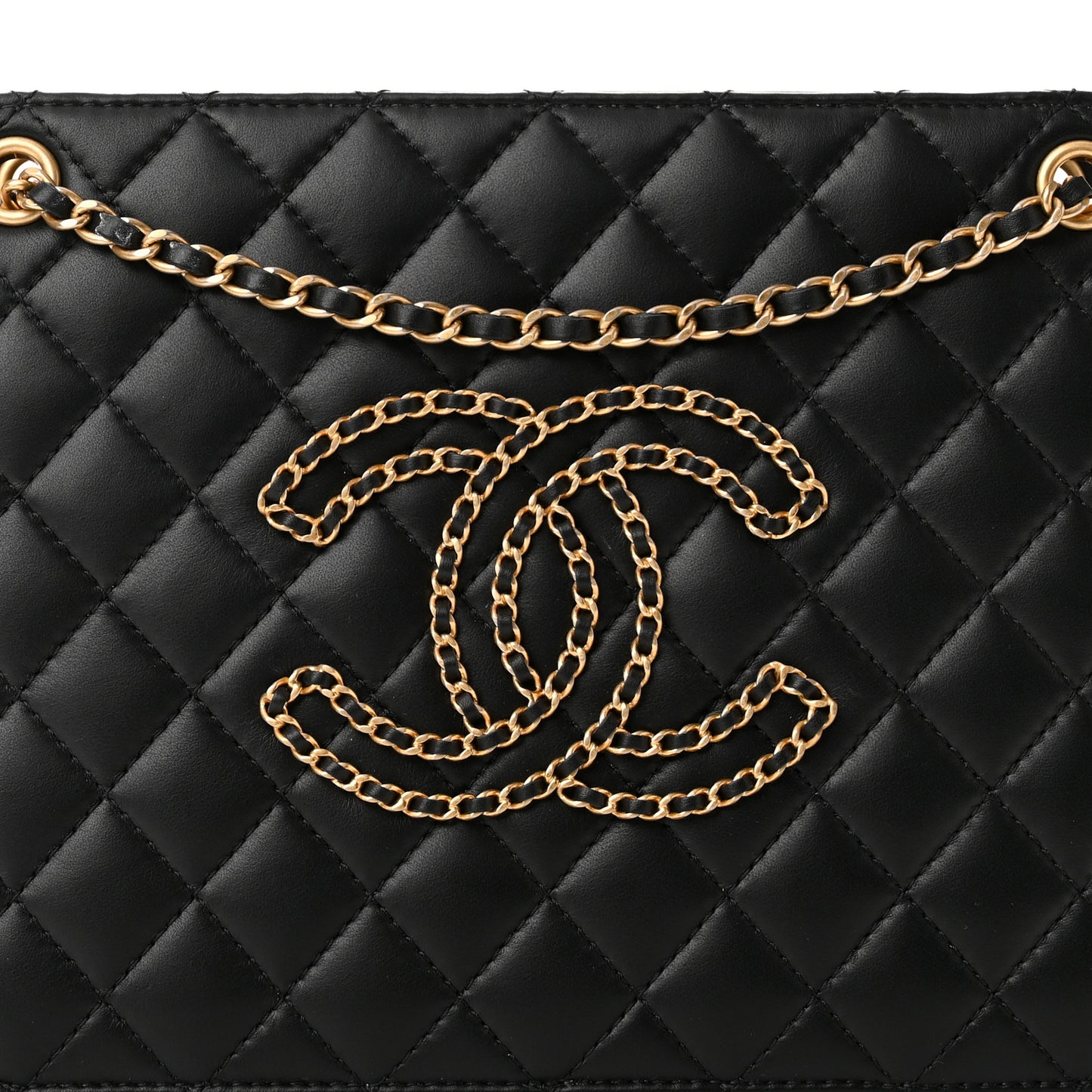 Calfskin Quilted CC Chain Accordion Tote Black