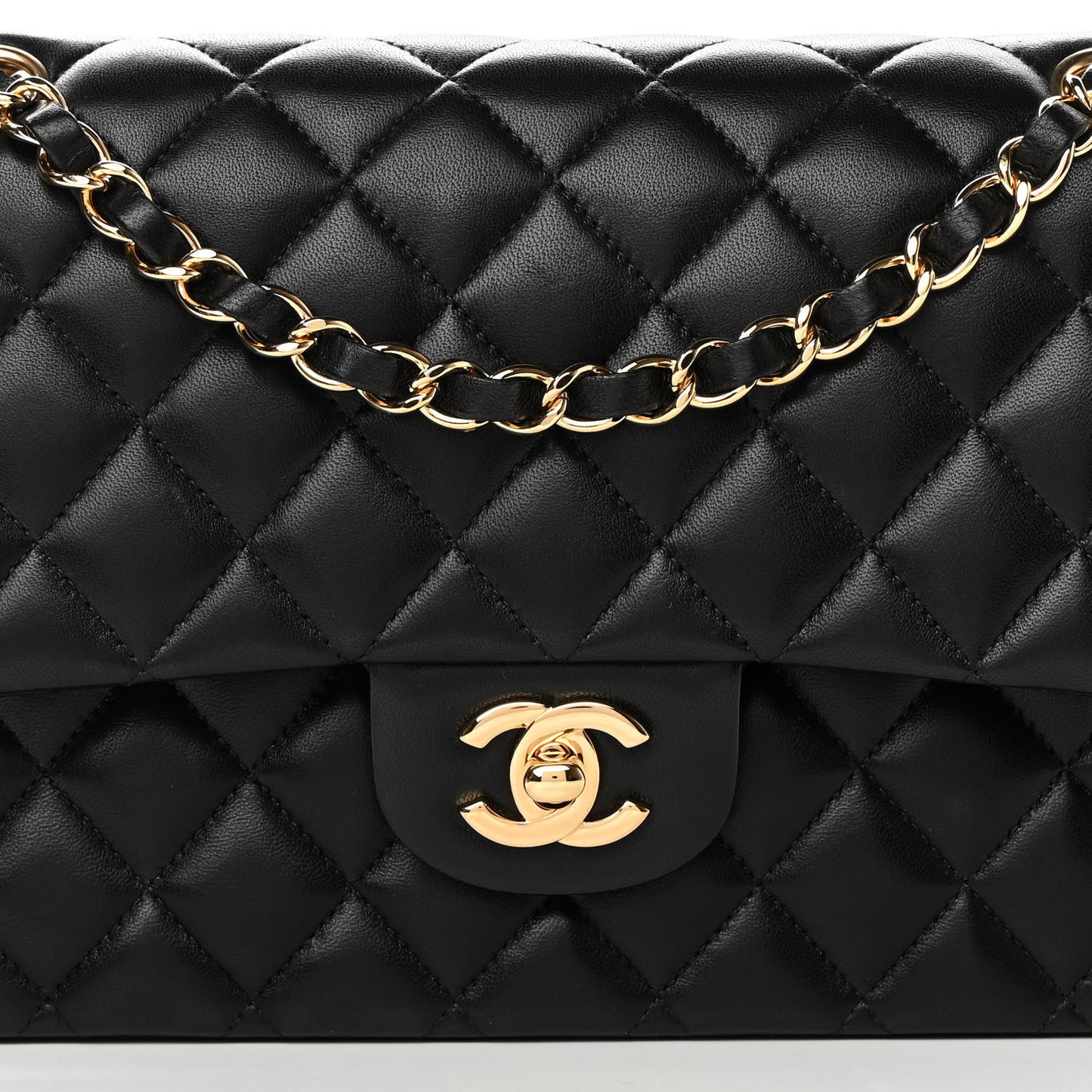 Lambskin Quilted Medium Double Flap Black