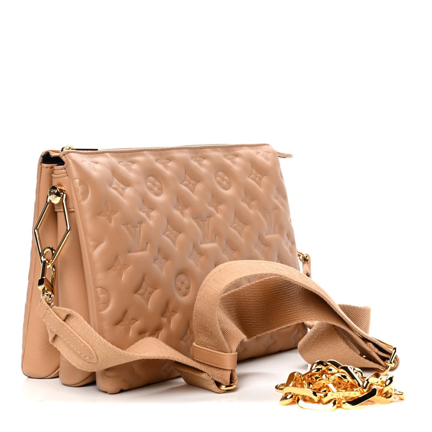 Louis Vuitton Lambskin Embossed Monogram Coussin PM Camel 3 of 5
