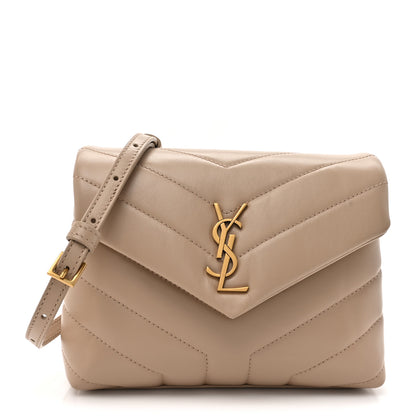 Saint Laurent Calfskin Y Quilted Monogram Toy Loulou Crossbody Bag Dark Beige 1 of 12