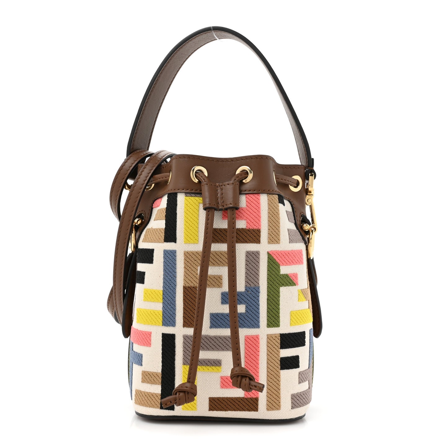 Kuban Canvas Vitello King F is Fendi FF Embroidered Mini Mon Tresor Bucket Bag Multicolor Cuoio