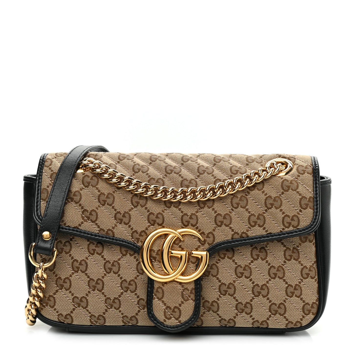 Monogram Matelasse Diagonal Small GG Marmont Shoulder Bag Beige Black