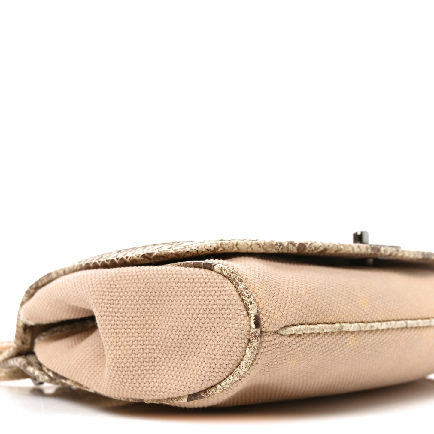 Snakeskin Canvas Flap Shoulder Bag Beige